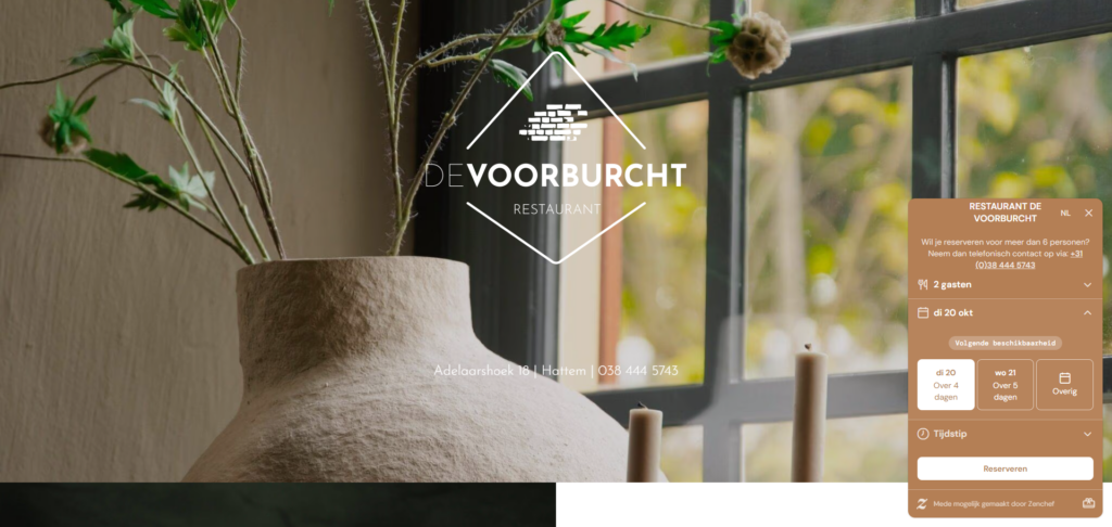 Screenshot van de website van Restaurant de Voorburcht