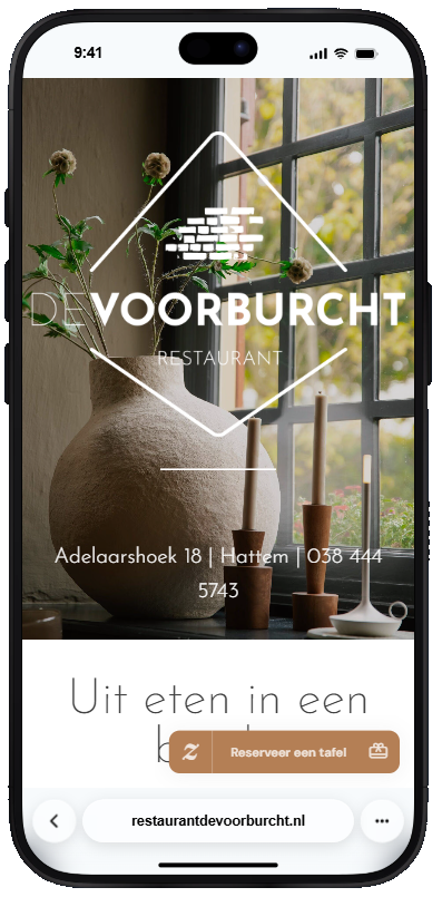 Screenshot van de website van Restaurant de Voorburcht